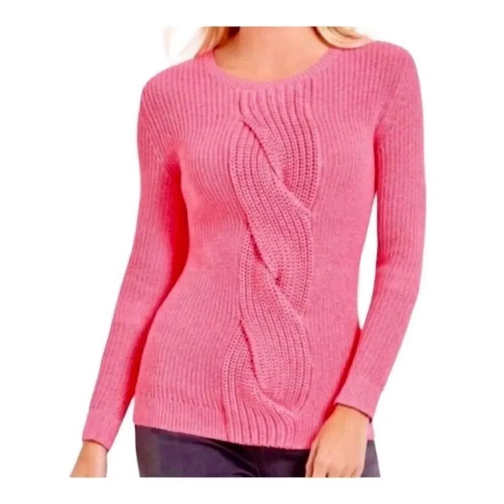 Talbots Chunky Sweater with Center Twist Detail in Pink Heather Women’s M